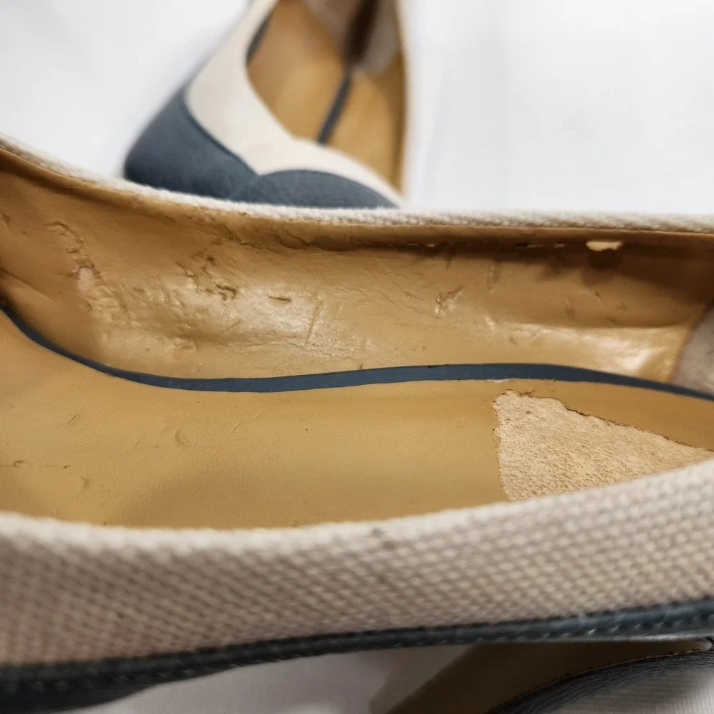 Nine West Duanao Womens Heels Blue / White Textile Leather Size US 9.5M‎